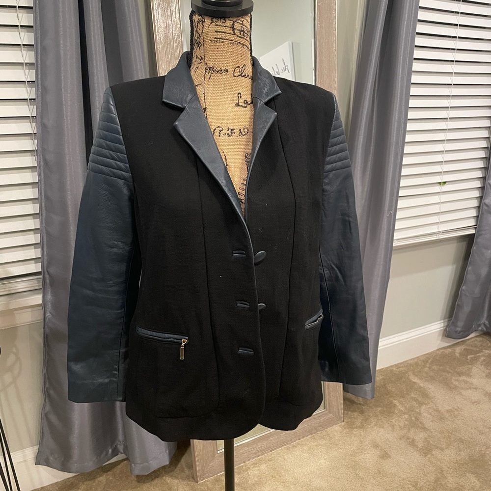 Leather and fabric blazer